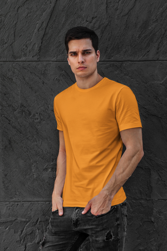 Solid Orange Round Neck Unisex T-shirt