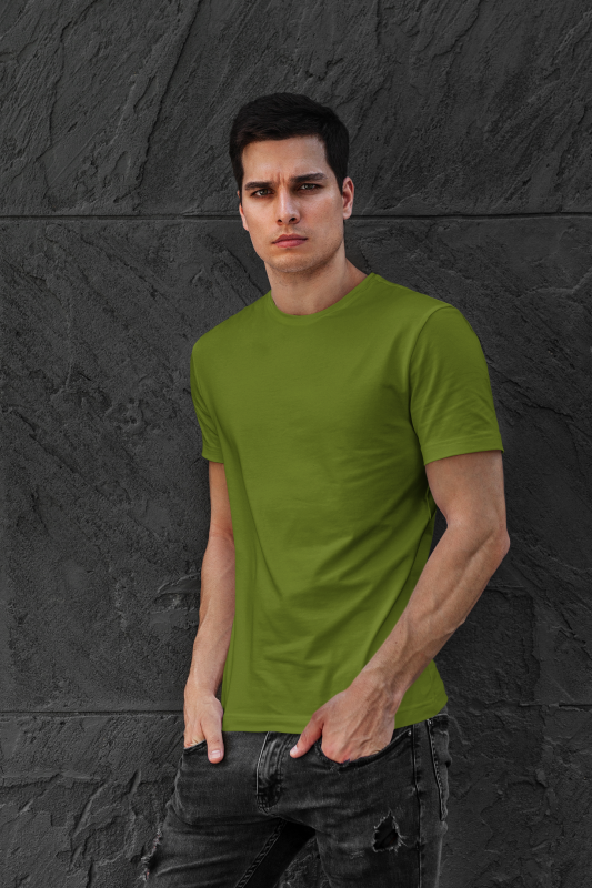 Solid Olive Green Round Neck Unisex T-shirt