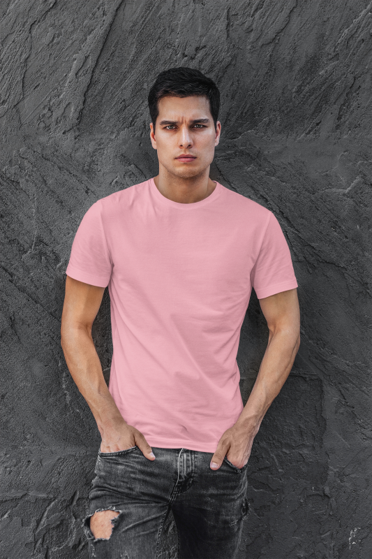 Solid Pink Round Neck Unisex T-shirt