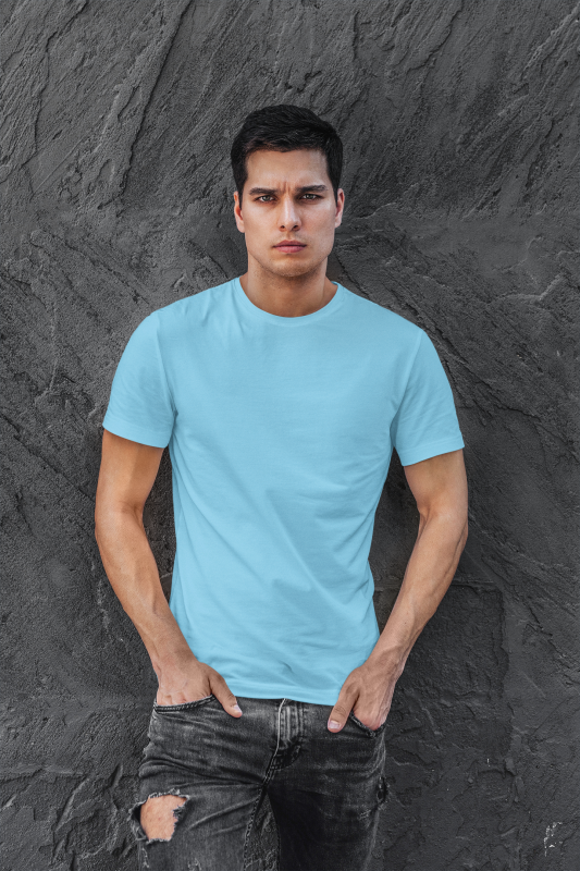 Solid Sky Blue Round Neck Unisex T-shirt