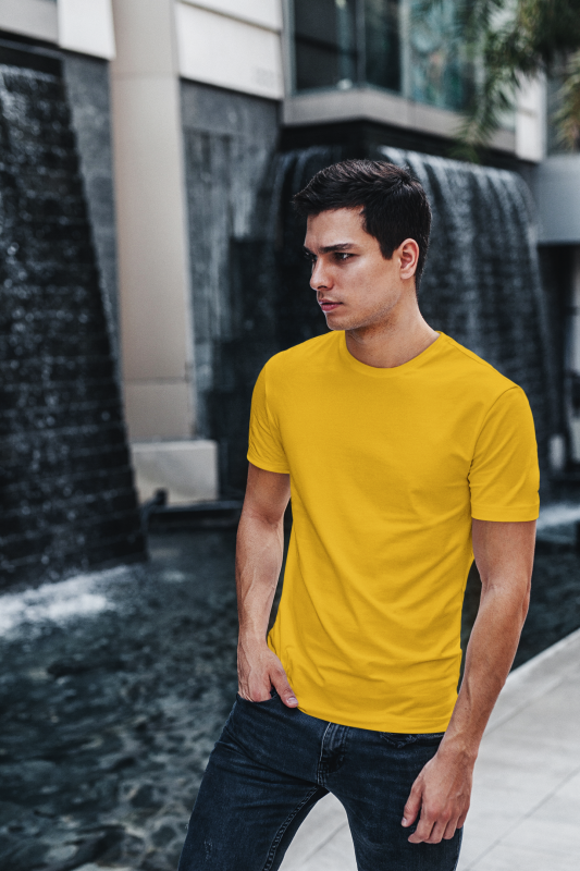 Solid Yellow Round Neck Unisex T-shirt